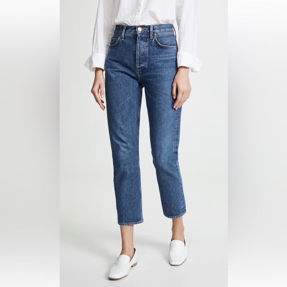 AGOLDE Riley High Rise Straight Crop Jeans. In air blue color. Worn only 3 times